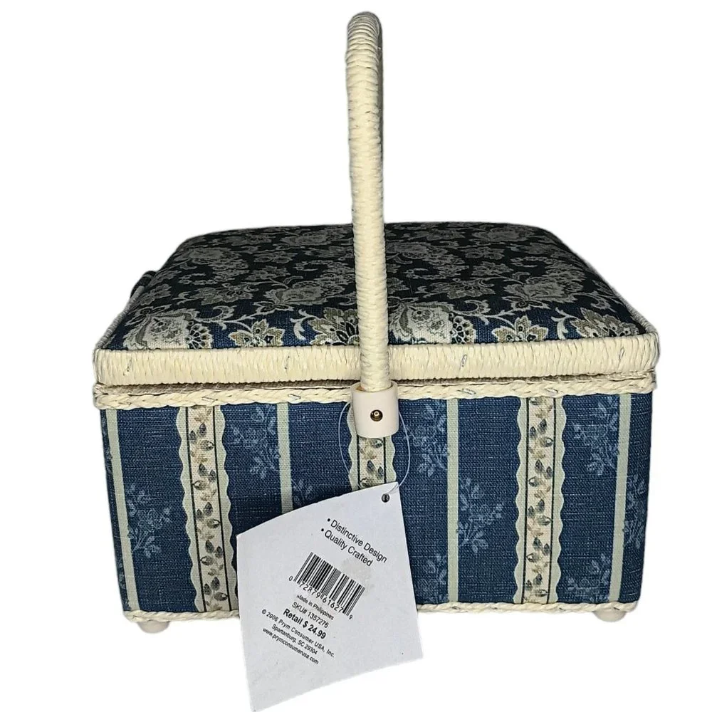 Vintage Sewing Basket Floral Square with Handle NWT 2006 St Jane